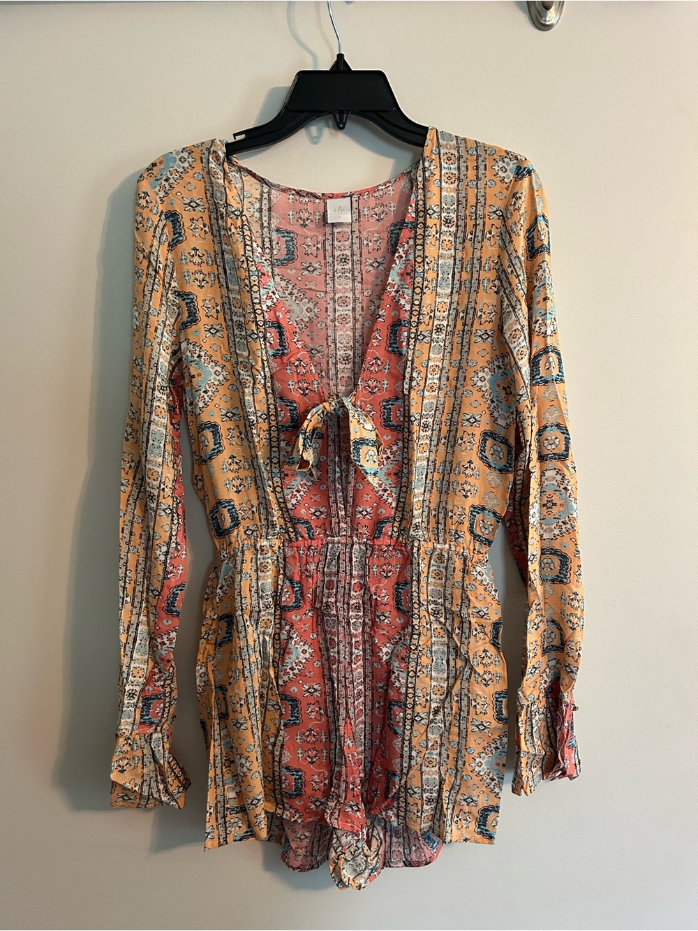Boho Tie-Front Printed Romper Dress - Multi-Color